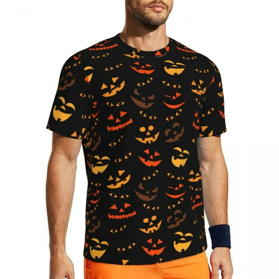 T Shirt For Men Spooky Halloween Pumpkin Print Trending Running T-Shirts Short Sleeve Quick-drying T