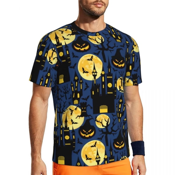 T Shirt For Men Spooky Halloween Pumpkin Print Trending Running T-Shirts Short Sleeve Quick-drying T