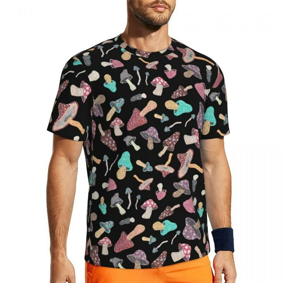T Shirt For Men Sports Mushroom Foray T-Shirts Trending Colorful Mushrooms Beach Tees O Neck Street