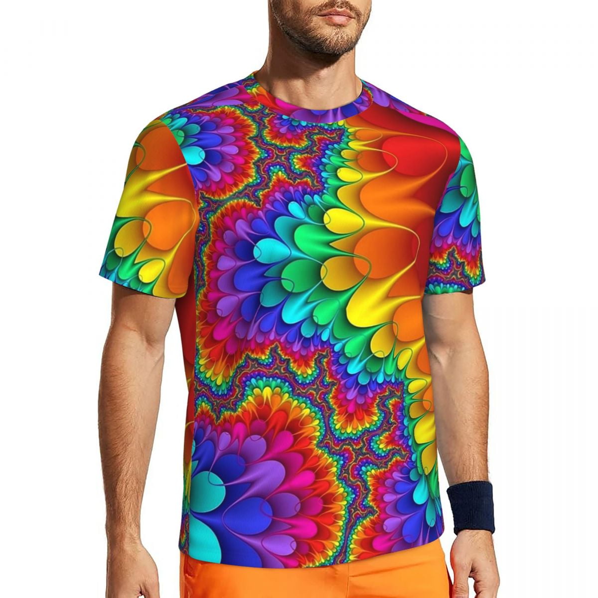 T Shirt For Men Sports Rainbow Print T-Shirts Trending Colorful