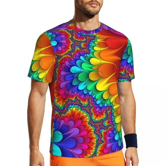 T Shirt For Men Sports Rainbow Print T-Shirts Trending Colorful Stripes Beach Tees O Neck Retro Grap