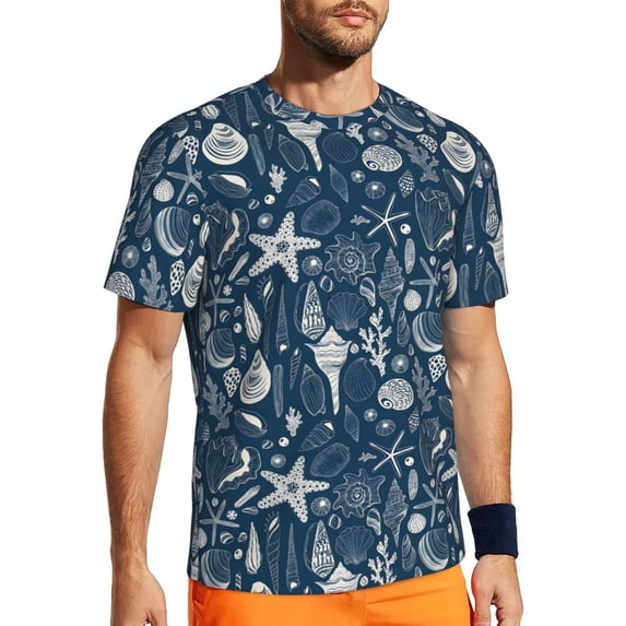 T Shirt For Men Sports Sea Shells Popular Gold and Black Summer Tee Shirt O Neck Streetwear Design T