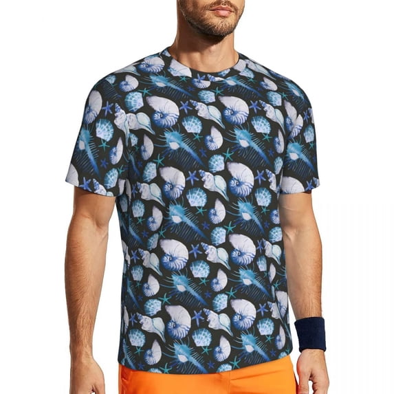 T Shirt For Men Sports Sea Shells Popular Gold and Black Summer Tee Shirt O Neck Streetwear Design T