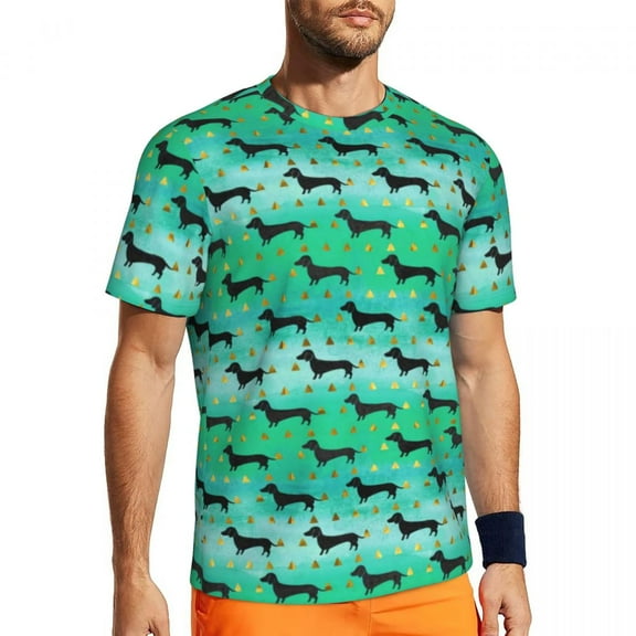 T Shirt For Men Sports T-Shirt For Male Dachshund T-Shirts Harajuku Green and Gold Dog Summer Tee Sh