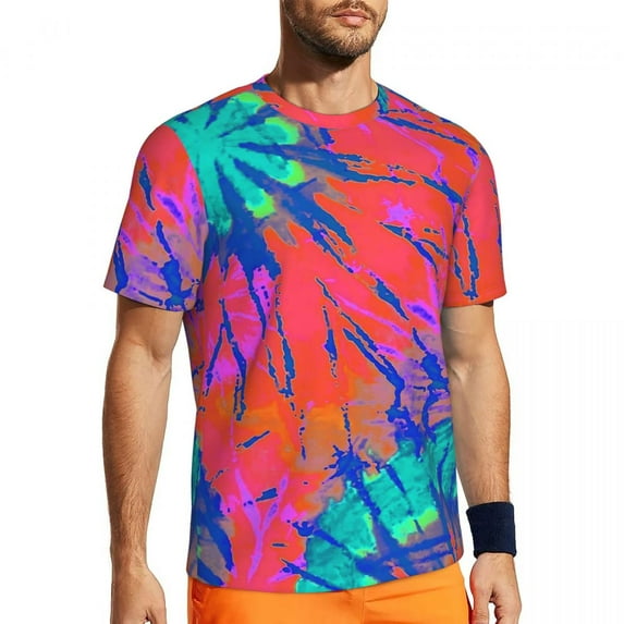 T Shirt For Men Sportswear For Male Green Tie Dye Novelty Abstract Print Summer Tees O Neck Awesome