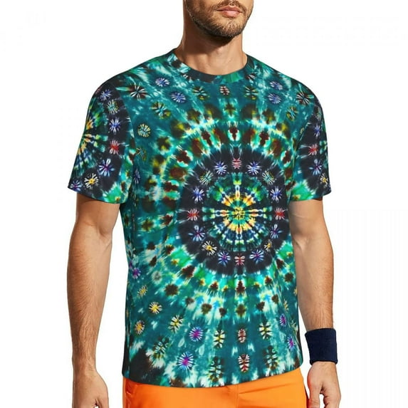 T Shirt For Men Sportswear For Male Green Tie Dye Novelty Abstract Print Summer Tees O Neck Awesome