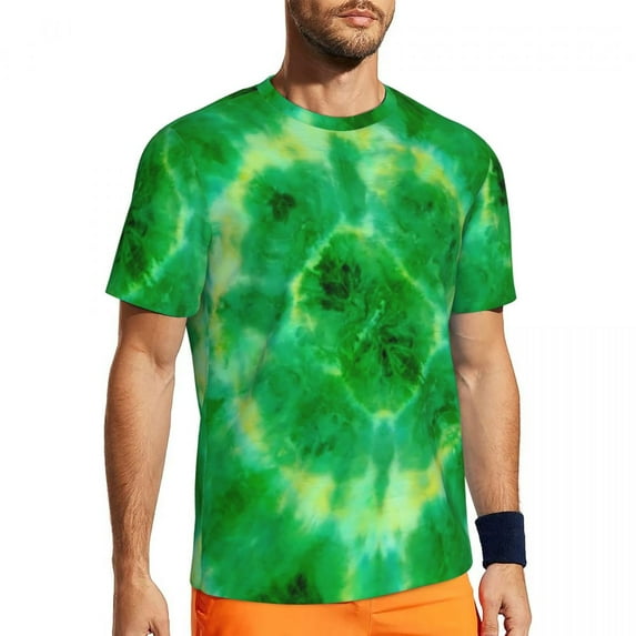 T Shirt For Men Sportswear For Male Green Tie Dye Novelty Abstract Print Summer Tees O Neck Awesome