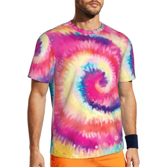 T Shirt For Men Sportswear For Male Green Tie Dye Novelty Abstract Print Summer Tees O Neck Awesome