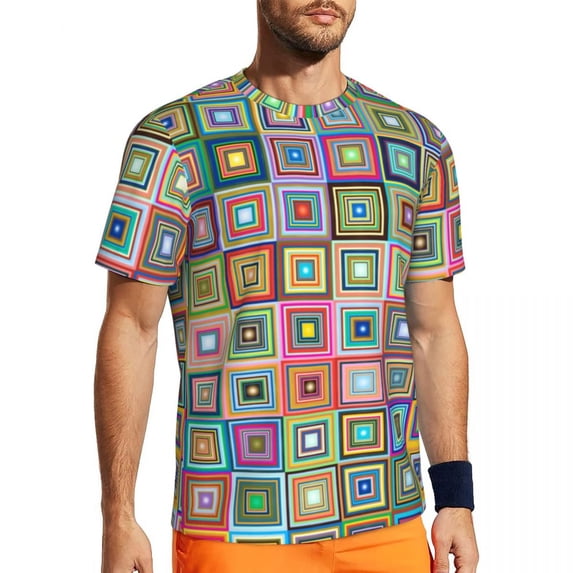 T Shirt For Men Squares Of Patchwork Gym T-Shirt Summer Colorful Vintage Pattern Casual Trending Tsh