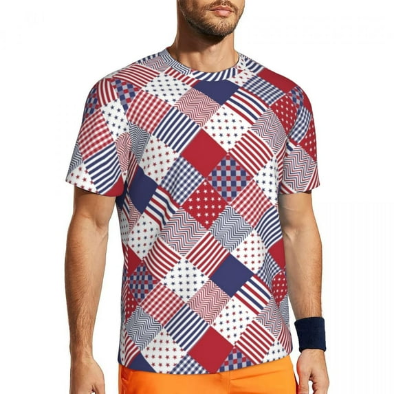 T Shirt For Men Squares Of Patchwork Gym T-Shirt Summer Colorful Vintage Pattern Casual Trending Tsh