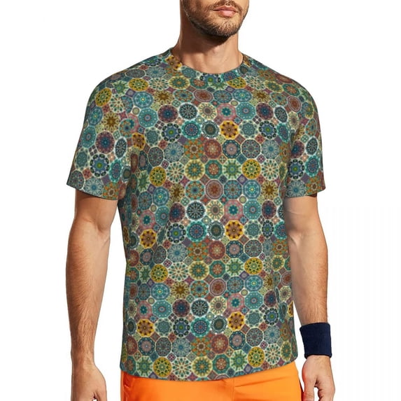 T Shirt For Men Squares Of Patchwork Gym T-Shirt Summer Colorful Vintage Pattern Casual Trending Tsh