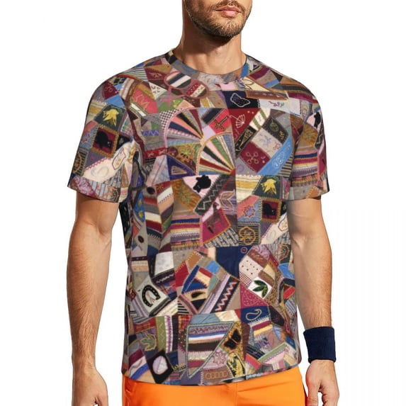 T Shirt For Men Squares Of Patchwork Gym T-Shirt Summer Colorful Vintage Pattern Casual Trending Tsh