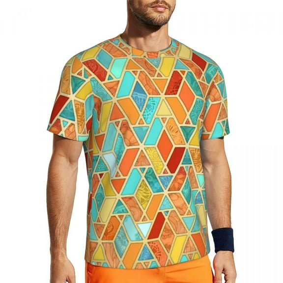 T Shirt For Men Squares Of Patchwork Gym T-Shirt Summer Colorful Vintage Pattern Casual Trending Tsh