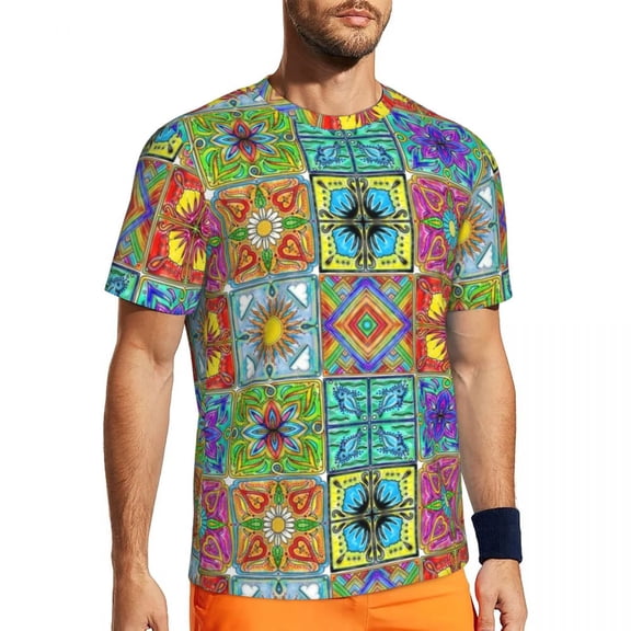 T Shirt For Men Squares Of Patchwork Gym T-Shirt Summer Colorful Vintage Pattern Casual Trending Tsh