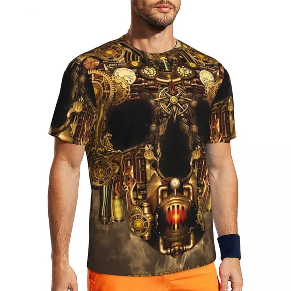 T Shirt For Men Steampunk Brass Skull Gym T-Shirt Brass Pocket Watch Popular Mens Vintage Tshirt Sum