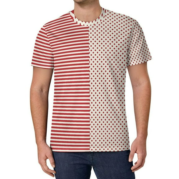 T Shirt For Men Striped Polka Dot Green And White Retro Men Awesome Tshirt Original Short Sleeve Pat