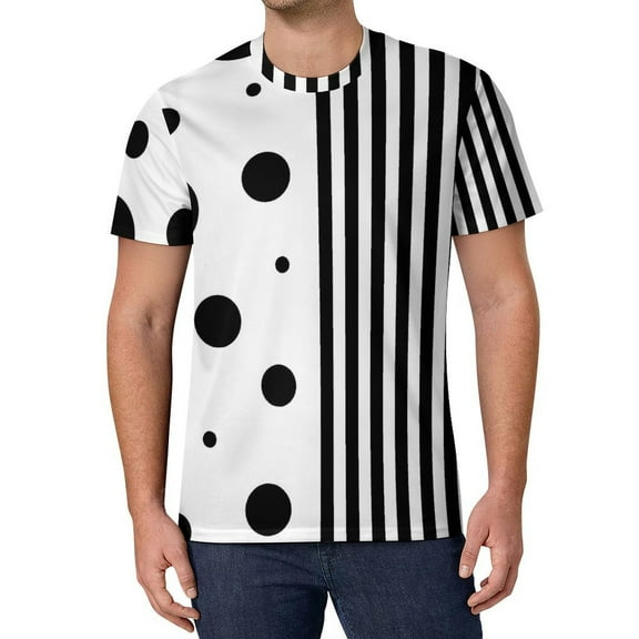 T Shirt For Men Striped Polka Dot Green And White Retro Men Awesome Tshirt Original Short Sleeve Pat