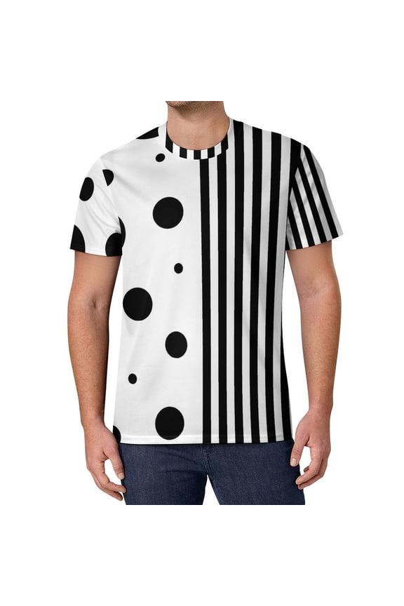 T Shirt For Men Striped Polka Dot Green And White Retro Men Awesome Tshirt Original Short Sleeve Pat