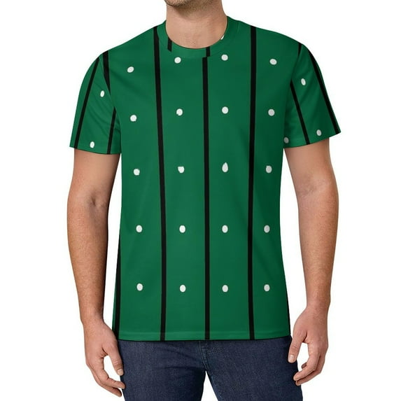 T Shirt For Men Striped Polka Dot Green And White Retro Men Awesome Tshirt Original Short Sleeve Pat
