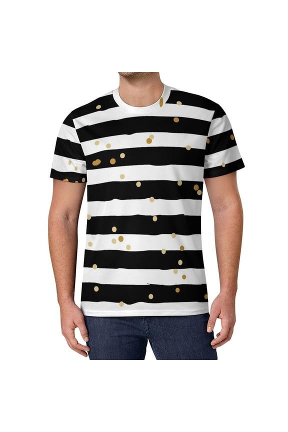 T Shirt For Men Striped Polka Dot Green And White Retro Men Awesome Tshirt Original Short Sleeve Pat