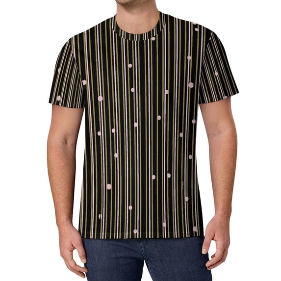 T Shirt For Men Striped Polka Dot Green And White Retro Men Awesome Tshirt Original Short Sleeve Pat