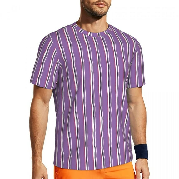 T Shirt For Men Striped Print Running Summer Purple And White Basic Novelty Tee Shirt For Male Patte