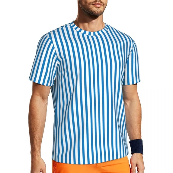 T Shirt For Men Striped Print Running Summer Purple And White Basic Novelty Tee Shirt For Male Patte
