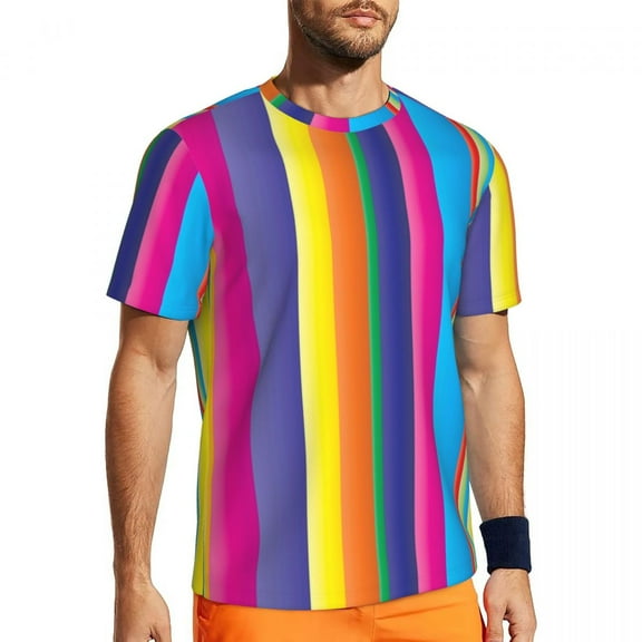 T Shirt For Men Striped Print Running Summer Purple And White Basic Novelty Tee Shirt For Male Patte