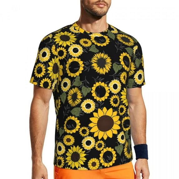 T Shirt For Men Sunflower Love Man Yellow Flowers Print Vintage Gym Breathable Beach Hippie Tees Gra
