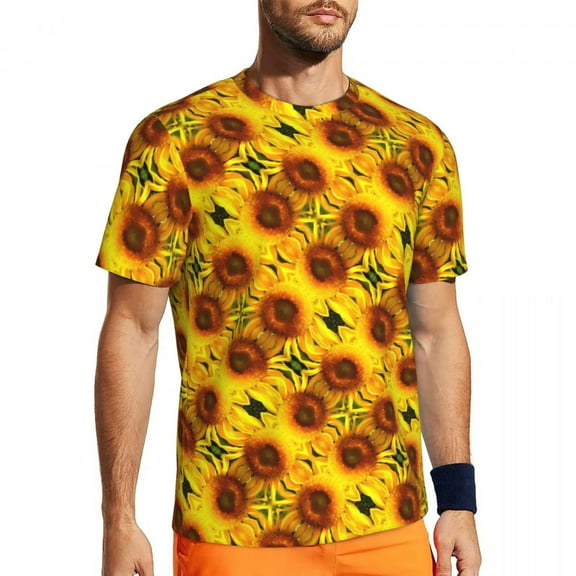 T Shirt For Men Sunflower Love Man Yellow Flowers Print Vintage Gym Breathable Beach Hippie Tees Gra