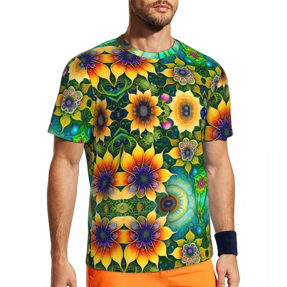 T Shirt For Men Sunflower Love Man Yellow Flowers Print Vintage Gym Breathable Beach Hippie Tees Gra