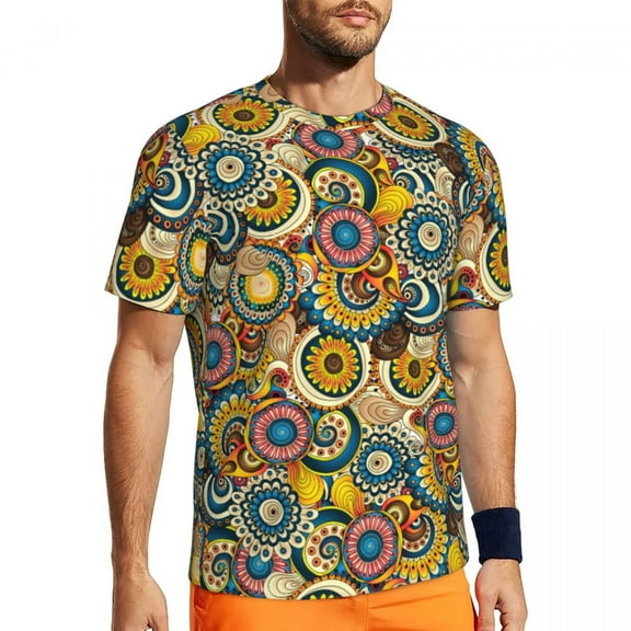 T Shirt For Men Sunflower Polka Dots Running Beach Vintage Floral Print T-Shirts Trendy Cool Tee Shi