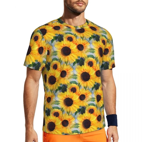 T Shirt For Men Sunflower Polka Dots Running Beach Vintage Floral Print T-Shirts Trendy Cool Tee Shi