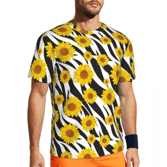 T Shirt For Men Sunflower Polka Dots Running Beach Vintage Floral Print T-Shirts Trendy Cool Tee Shi