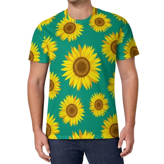 T Shirt For Men Sunflower Print Yellow Gerbera Flowers Awesome O Neck Popular Tee Shirt Summer Coupl