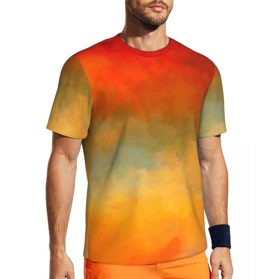 T Shirt For Men Sunset Print Subtle Pan Flag Hip Hop Running T-Shirts Short Sleeves Quick Dry Tops B