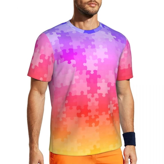 T Shirt For Men Sunset Print Subtle Pan Flag Hip Hop Running T-Shirts Short Sleeves Quick Dry Tops B