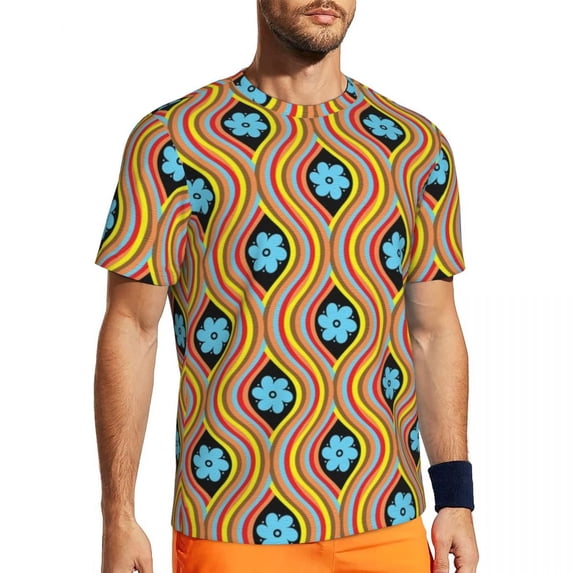 T Shirt For Men Swirling Retro 70S Couple Abstract Lines Vintage Sportswear Summer Novelty Tee Shirt