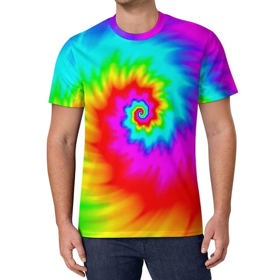 T Shirt For Men Tie Dye T-Shirt Yellow Orange Red Spiral Streetwear T-Shirts O-Neck Hip Hop Tshirt B