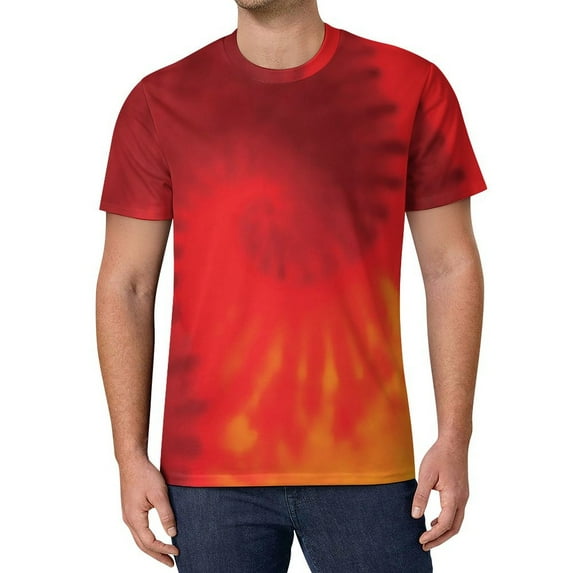 T Shirt For Men Tie Dye T-Shirt Yellow Orange Red Spiral Streetwear T-Shirts O-Neck Hip Hop Tshirt B