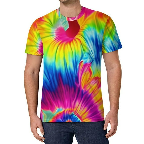 T Shirt For Men Tie Dye T-Shirt Yellow Orange Red Spiral Streetwear T-Shirts O-Neck Hip Hop Tshirt B
