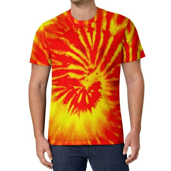 T Shirt For Men Tie Dye T-Shirt Yellow Orange Red Spiral Streetwear T-Shirts O-Neck Hip Hop Tshirt B