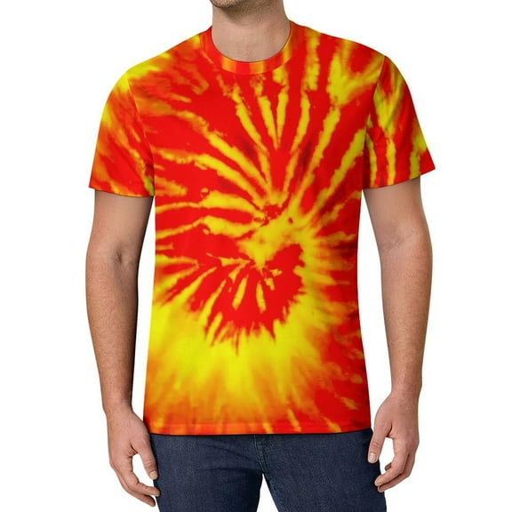 T Shirt For Men Tie Dye T-Shirt Yellow Orange Red Spiral Streetwear T-Shirts O-Neck Hip Hop Tshirt B