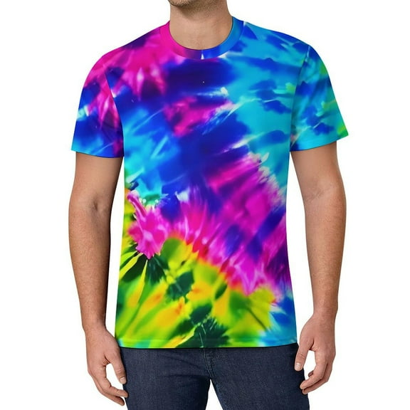 T Shirt For Men Tie Dye T-Shirt Yellow Orange Red Spiral Streetwear T-Shirts O-Neck Hip Hop Tshirt B
