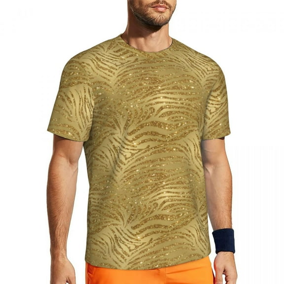 T Shirt For Men Tiger Print Stripes Glam Black And Gold Fashion Running Short Sleeve Fast Dry Tshirt