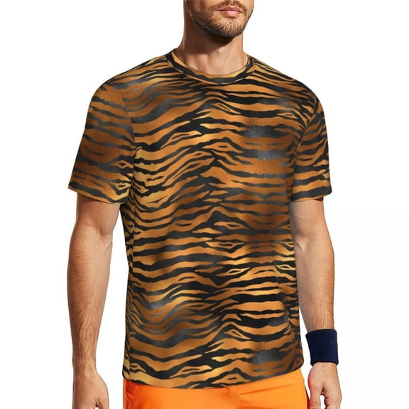 T Shirt For Men Tiger Print Stripes Glam Black And Gold Fashion Running Short Sleeve Fast Dry Tshirt