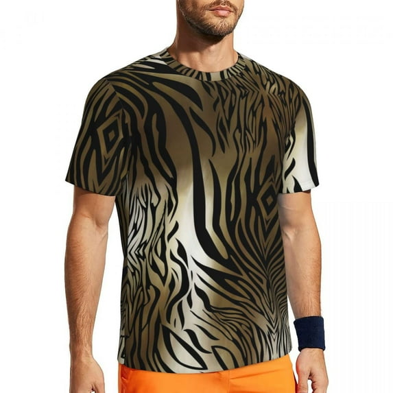T Shirt For Men Tiger Print Stripes Glam Black And Gold Fashion Running Short Sleeve Fast Dry Tshirt