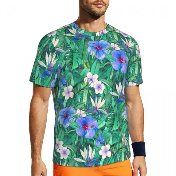 T Shirt For Men Tropical Floral Fest Leaves Print Harajuku Sports Short-Sleeved Quick Dry Tops Summe