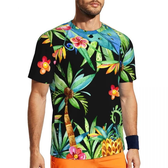 T Shirt For Men Tropical Floral Hibiscus Running Summer Jungle Parrot Fun T-Shirts Harajuku Tshirt F