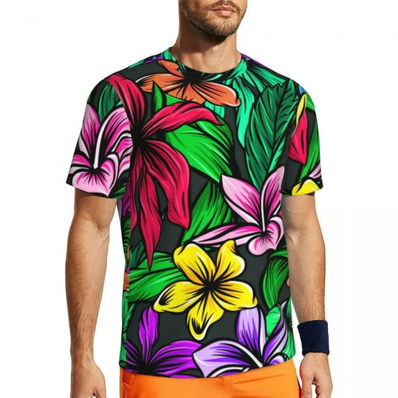 T Shirt For Men Tropical Leaves Hawaiian Print Novelty Gym Short Sleeve Comfortable Tshirt Summer St